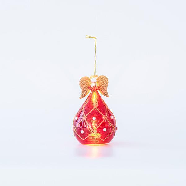 Стъклен свещник ангел Eurolamp червен 9x15 см
