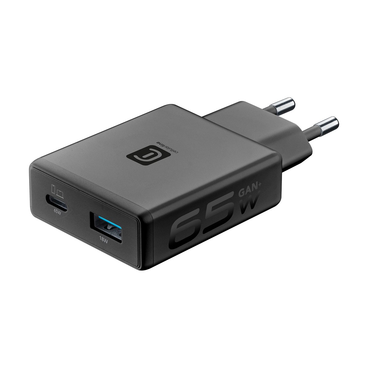 Зарядно 220V Slim GaN+ USB-C 65W + USB-A 18W черно