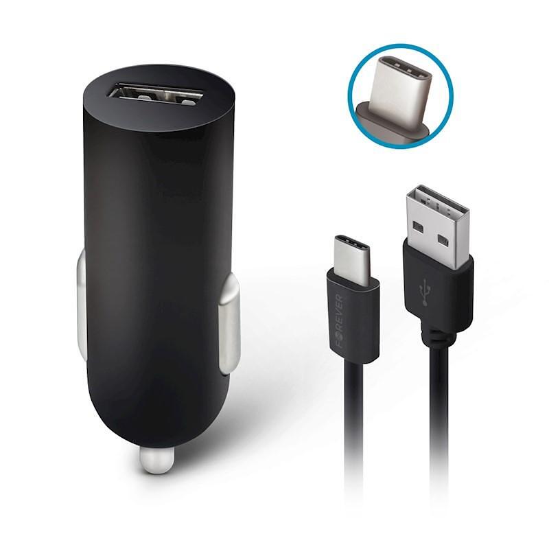 Зарядно Forever 12V M02 + USB-C кабел 2A черно
