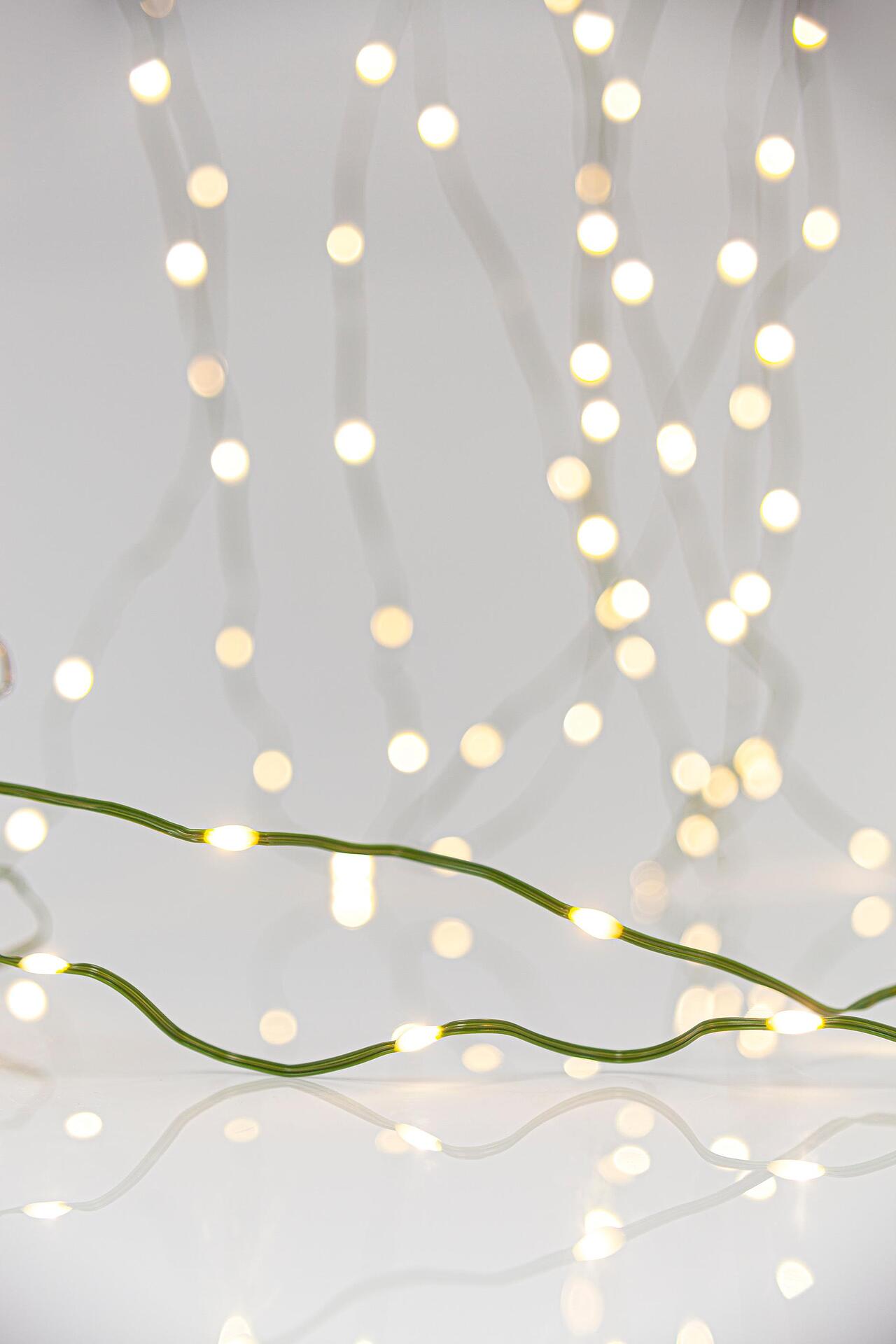 Коледни Лампички 700 MINI LED Дневна св. 8 фун зел. плосък каб 35м+5м