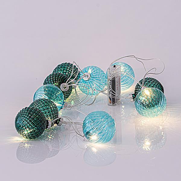Коледни Лампички 10LED 5mm Зел. Топки 6см Топла св 3xAA 2м+50см IP20