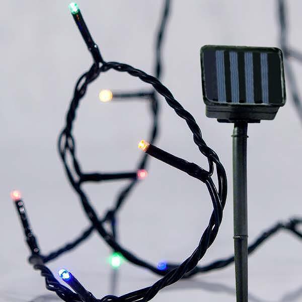 Коледни соларни лампички 96 LED с мулти светлина и зелен кабел